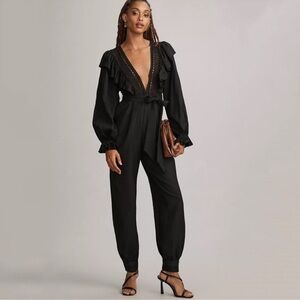 NWT Farm Rio Black Laces and Ruffles Jumpsuit Size S Small